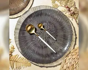 Блюдо стекло, сервировочное, круглое, 32.5 см, отвод золотом, Графит, Y6-10088