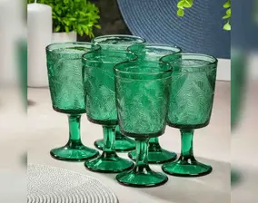 Бокал для вина, 330 мл, стекло, 6 шт, Листья, зеленые, Y6-10182