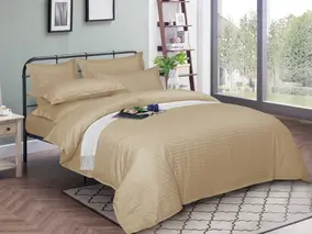 Комплект постельного белья, Страйп Сатин, 1.5-спальный, Postel'no, Карамель