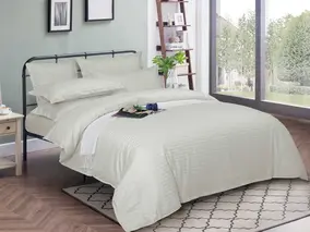 Комплект постельного белья, Страйп Сатин, Евро, Postel'no, Ваниль