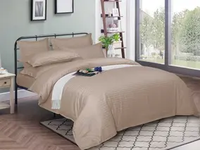 Комплект постельного белья, Страйп Сатин, Евро, Postel'no, Капучино